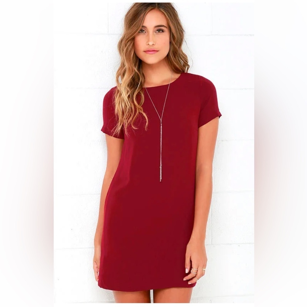 Lulu’s Shift And Shout Wine Red Shift Dress